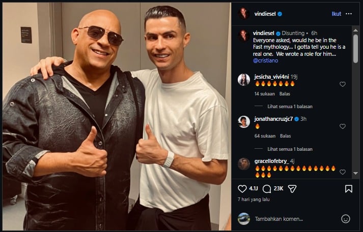 Vin Diesel Ajak Cristiano Ronaldo Main Sinema